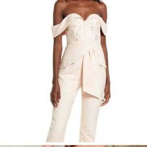 NWT Lavish Alice Embroidered Mesh Bardot Corset Jumpsuit